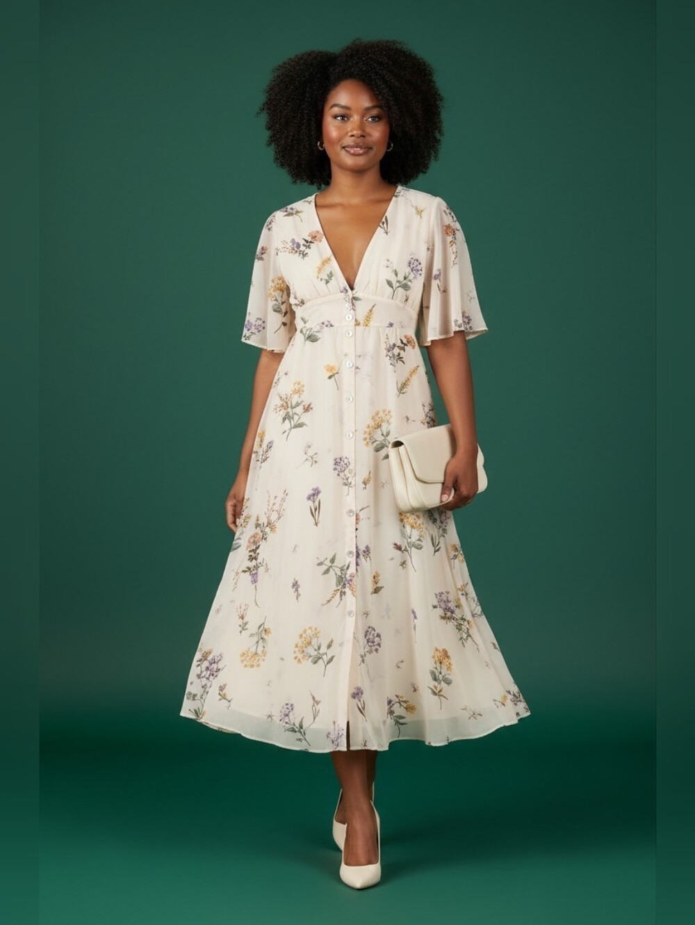 NWT Floral Button Front Brunch Bridal Church Vacation Dress